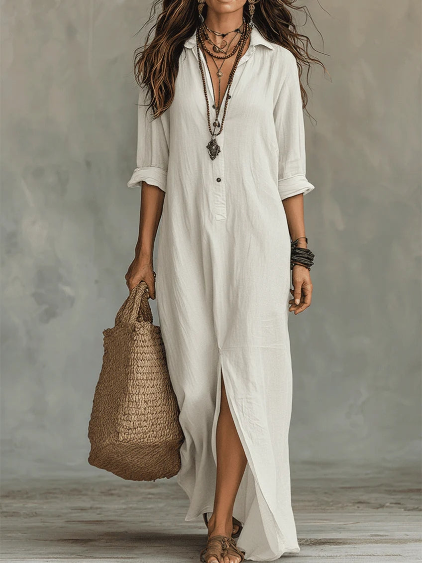 Marta™ | Vestido largo negro tipo maxi con botones