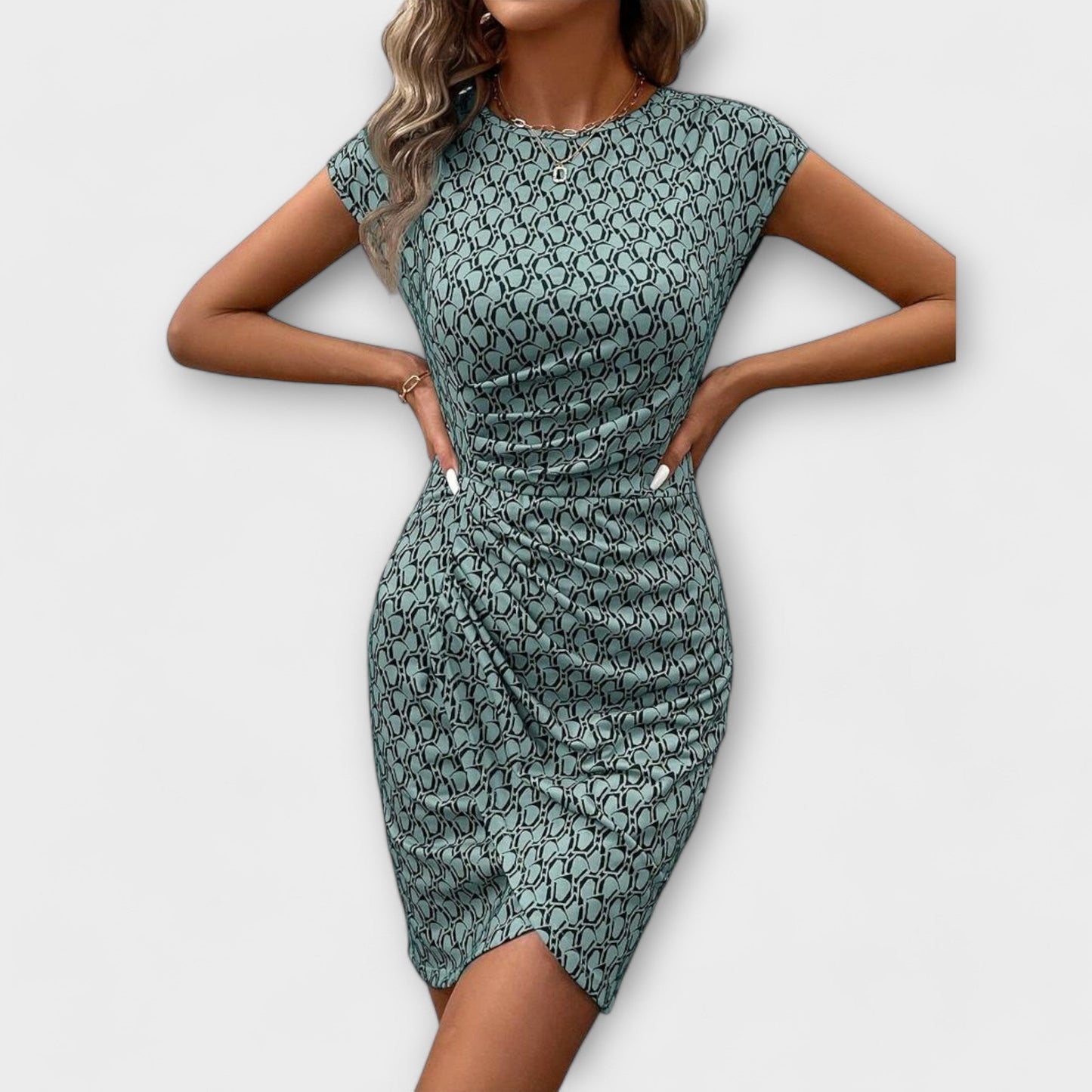 Emma - Vestido de manga corta con corte tulipán y estampado en toda la superficie