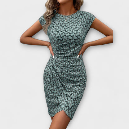 Emma - Vestido de manga corta con corte tulipán y estampado en toda la superficie