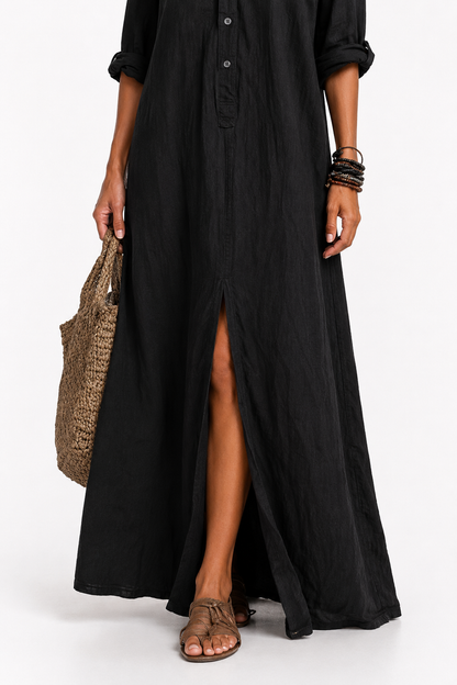 Marta™ | Vestido largo negro tipo maxi con botones