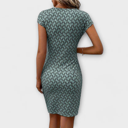 Emma - Vestido de manga corta con corte tulipán y estampado en toda la superficie