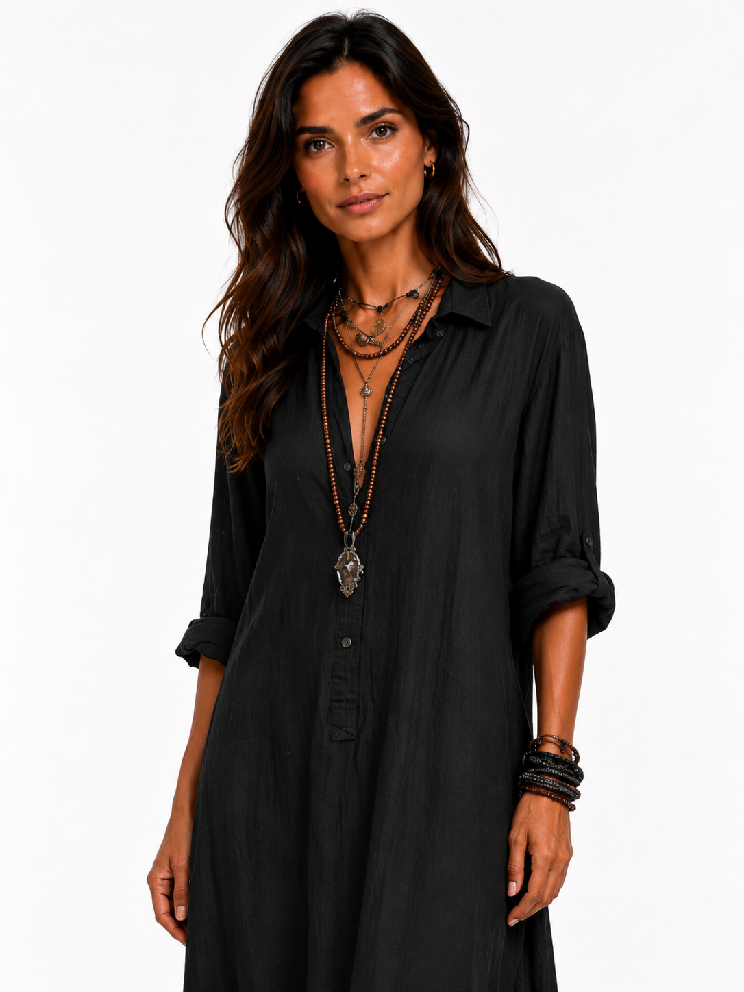 Marta™ | Vestido largo negro tipo maxi con botones
