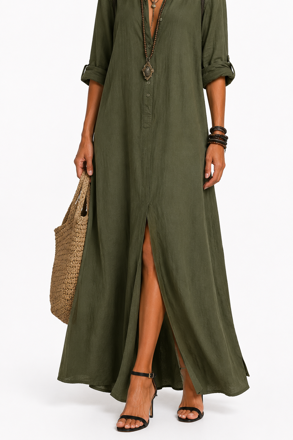 Marta™ | Vestido largo negro tipo maxi con botones