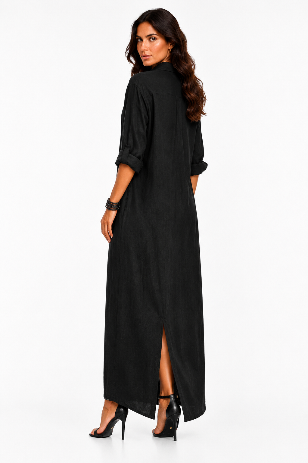 Marta™ | Vestido largo negro tipo maxi con botones