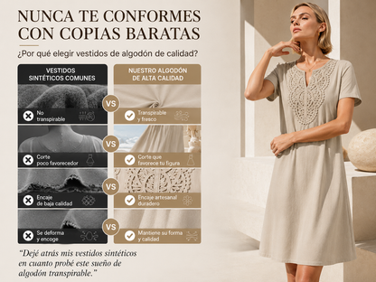 Vestido tipo camiseta de mujer con escote en V y encaje de estilo bohemio