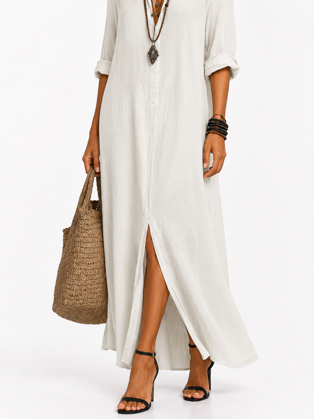 Marta™ | Vestido largo negro tipo maxi con botones