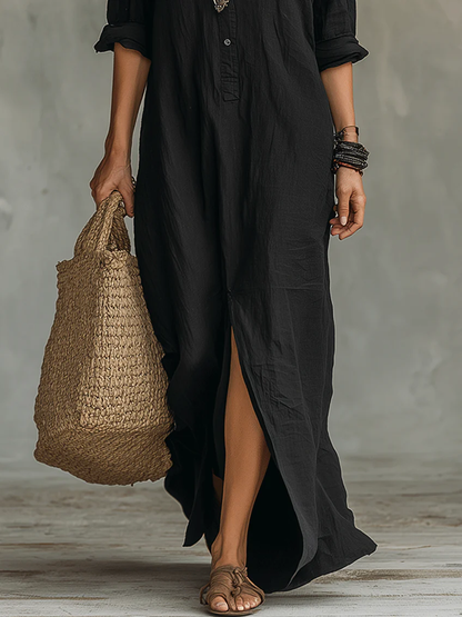 Marta™ | Vestido largo negro tipo maxi con botones