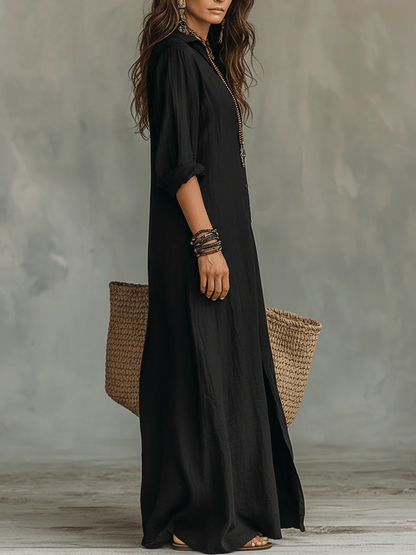 Marta™ | Vestido largo negro tipo maxi con botones