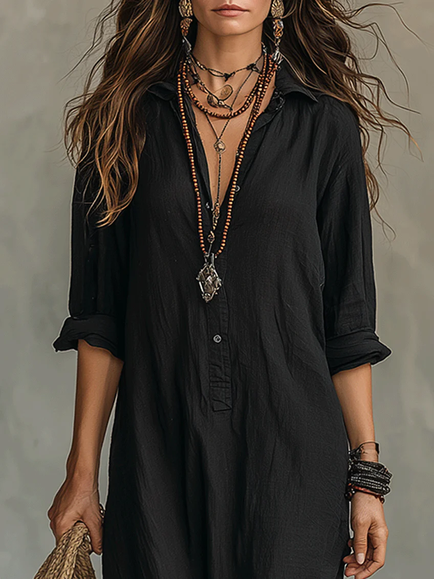 Marta™ | Vestido largo negro tipo maxi con botones