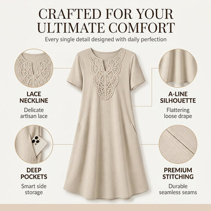 Vestido tipo camiseta de mujer con escote en V y encaje de estilo bohemio